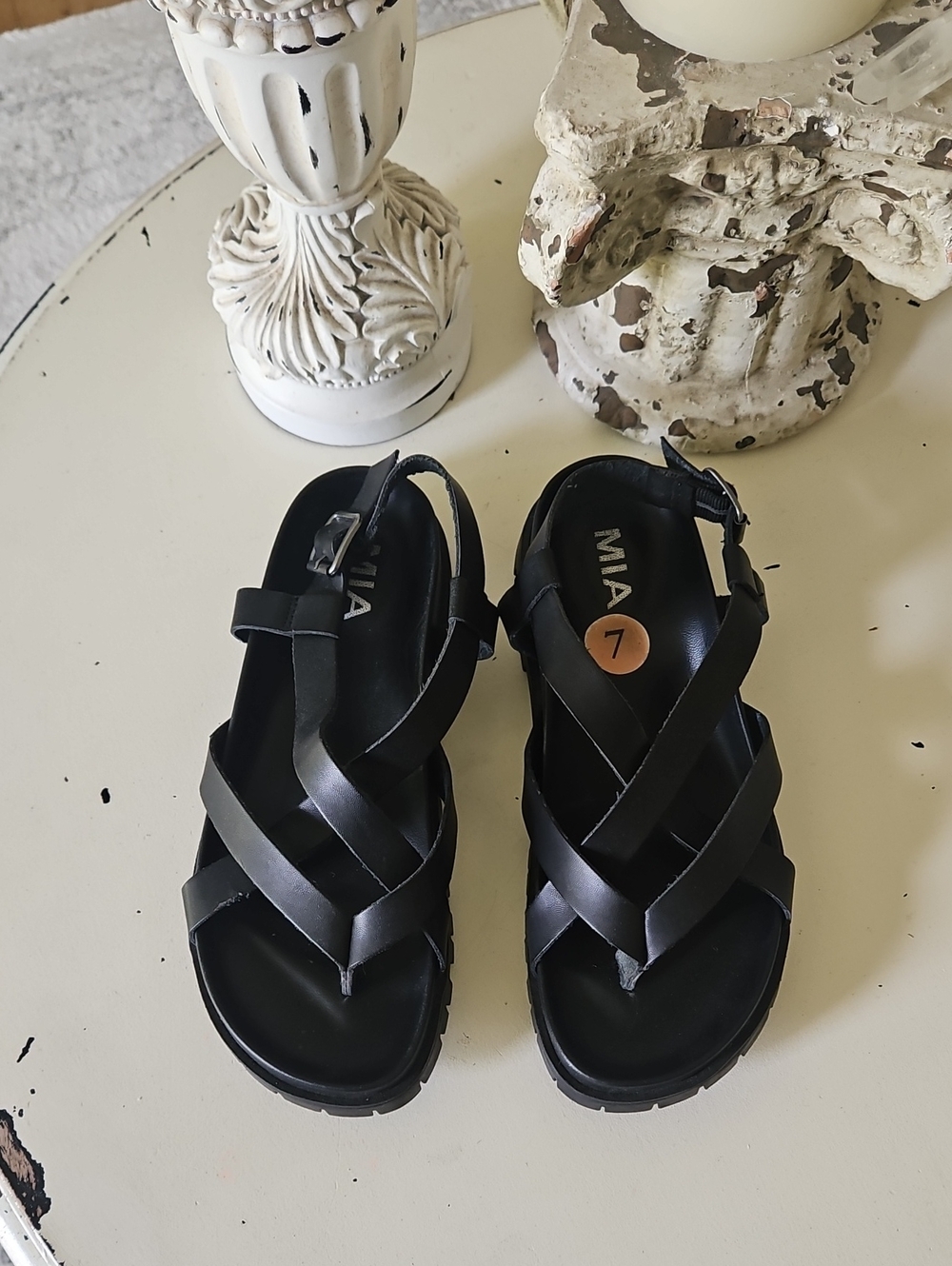 NWOT MIA Black Crisscross Ankle-Strap Sandals